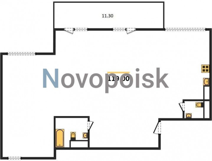 Трёхкомнатная квартира 119 м²
