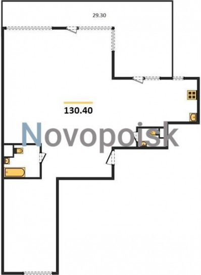 Трёхкомнатная квартира 130.4 м²